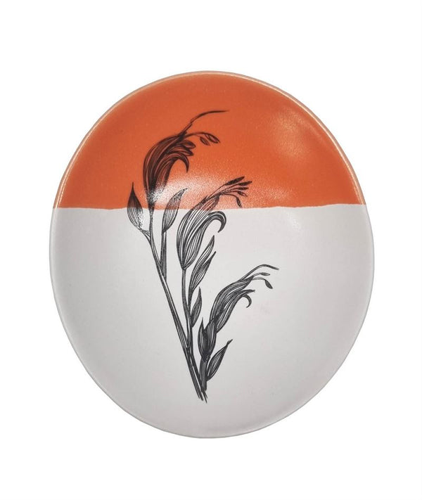 Porcelain Bowl - Harakeke Flower 2 Orange Dipped - 24cm