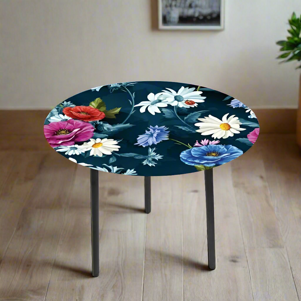 Table - Glass Top Side Table - Flowers