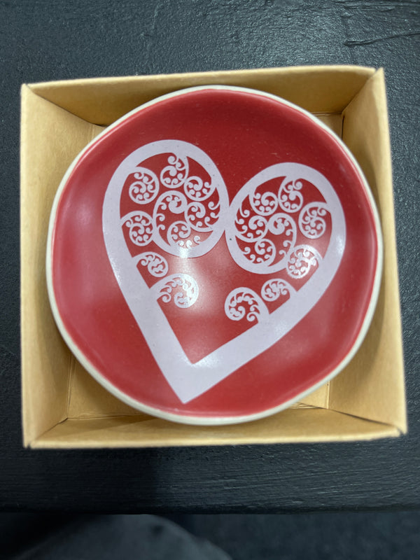 Porcelain Bowl -Aroha Fern - White on Red 7cm