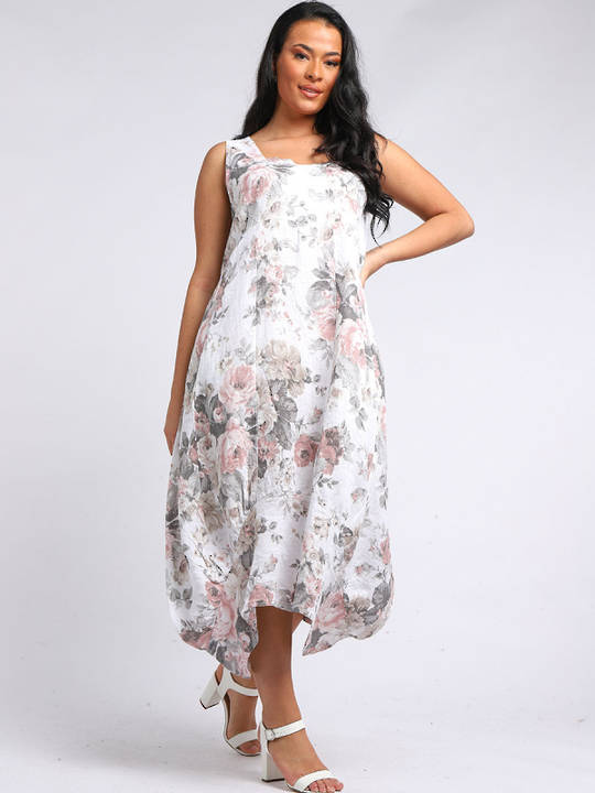 Dress - Gabriella Linen Dress - Floral White