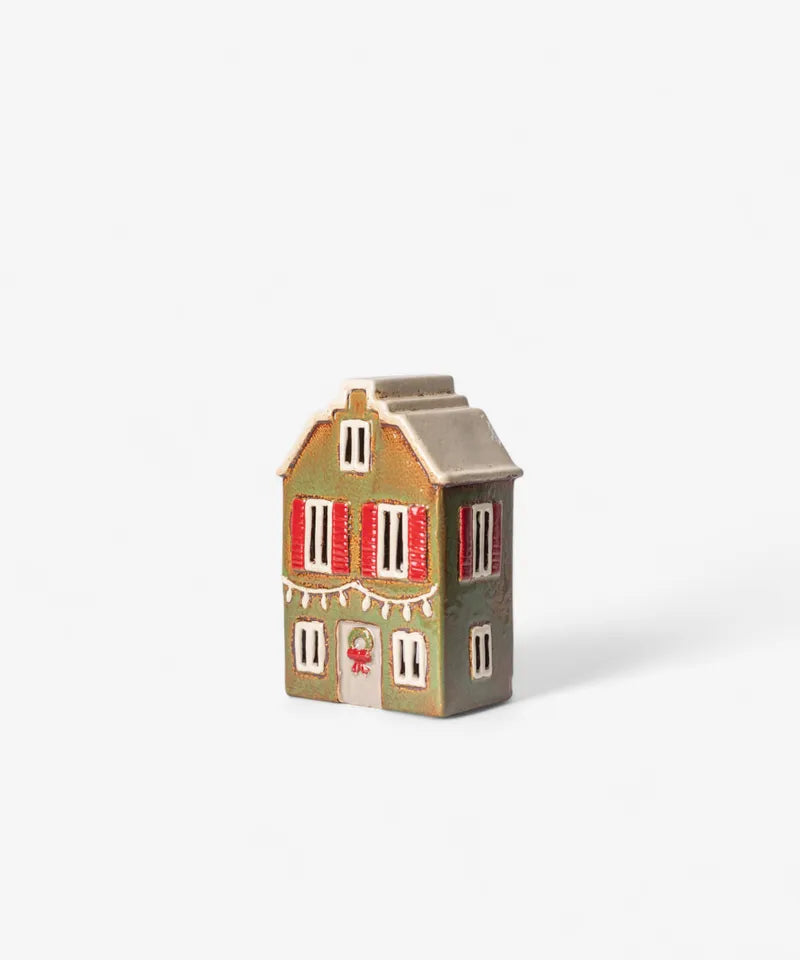 Alsace Tea Light - House Christmas Green with Shutters
