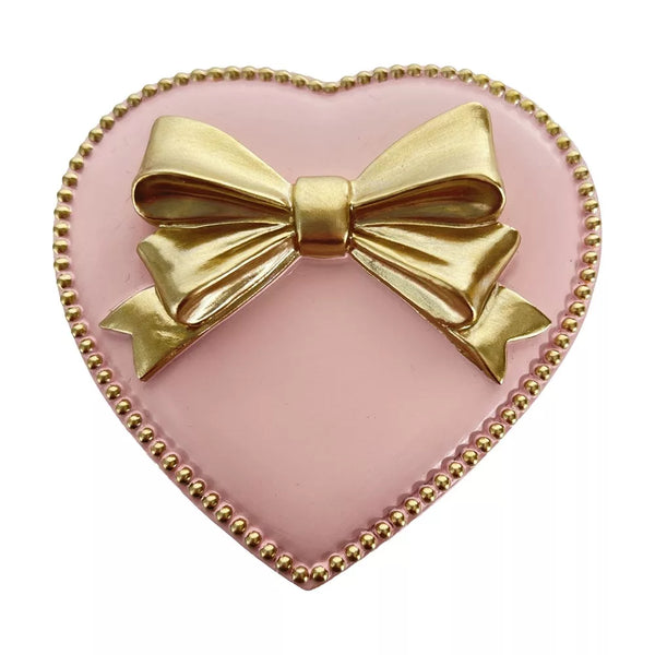 Trinket Box - Heart Shape Pink & Gold Bow