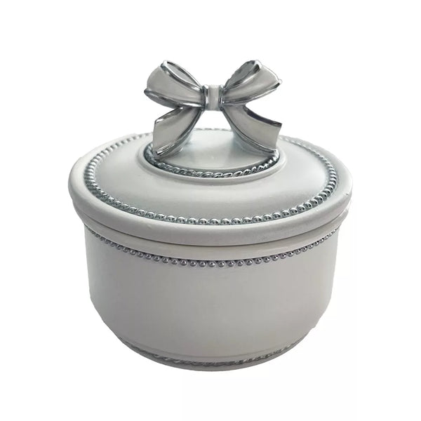Trinket Box - White & Silver Ribbon