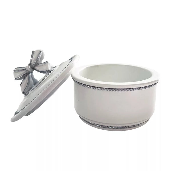 Trinket Box - White & Silver Ribbon
