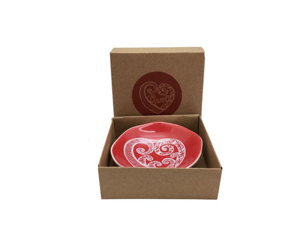 Porcelain Bowl - White Aroha on Red - 7cm