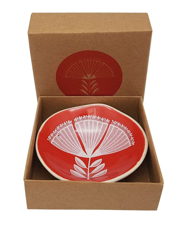 Porcelain Bowl 7cm - White Pohutukawa Lace On Red