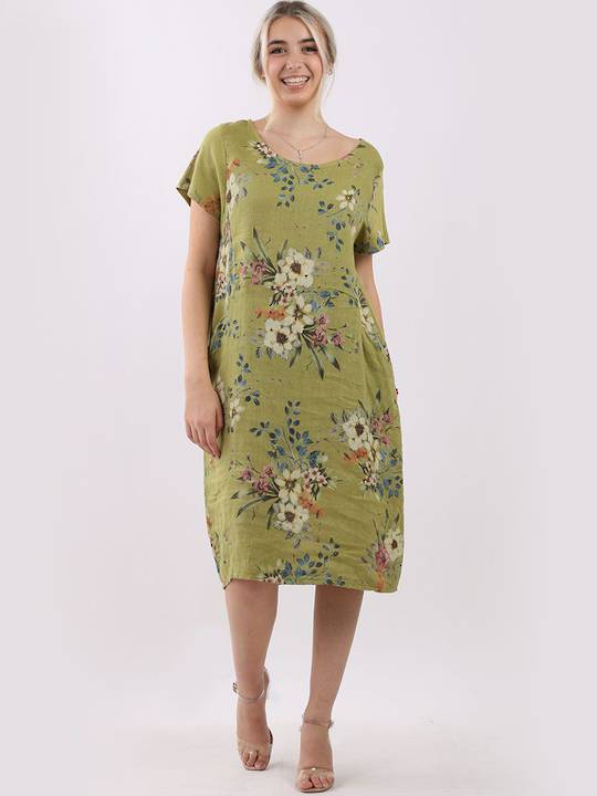 Fleur Classic Linen Dress - Lime