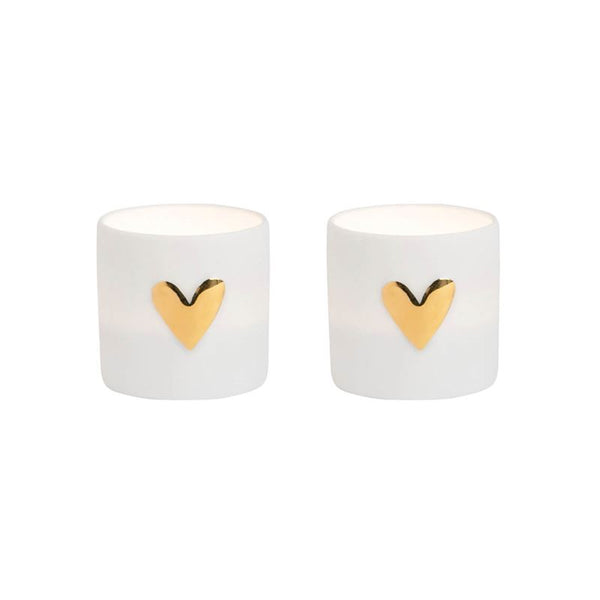 Räder - Gold Heart Set of 2 - Porcelain Mini Tealights