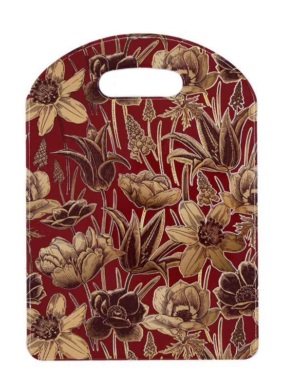 Trivet or Cheeseboard - Red and Gold Flowers