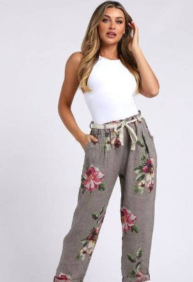 Trousers - Marcella Linen - Mocha Floral