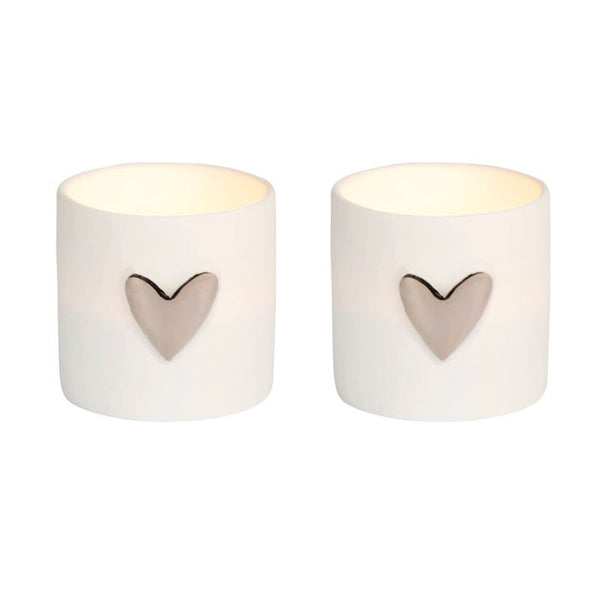Räder - Silver Heart Set of 2 - Porcelain Mini Tealights