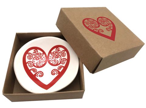 Porcelain Bowl -Aroha Fern - Red on White 7cm