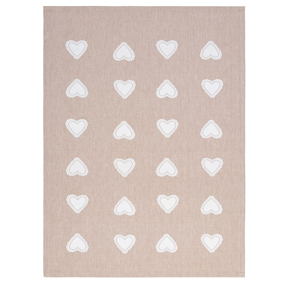 Tea Towel - Jul Heart Tan White