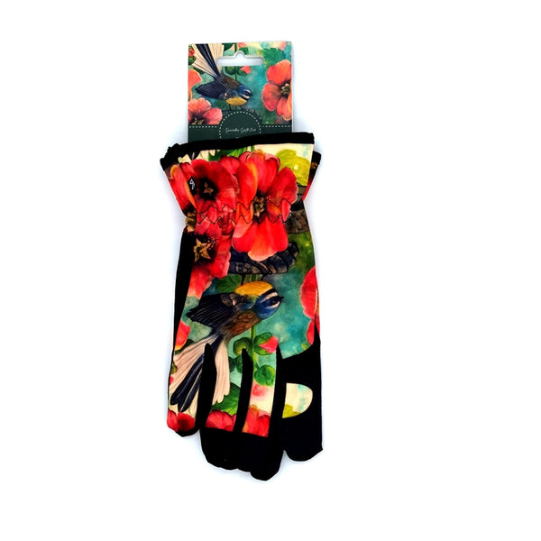 Gardening Gloves - Fantail on Pink Hibiscus Flowers