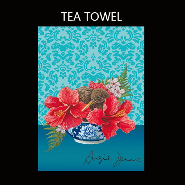 Tea Towel - Kiwi on Hibiscus