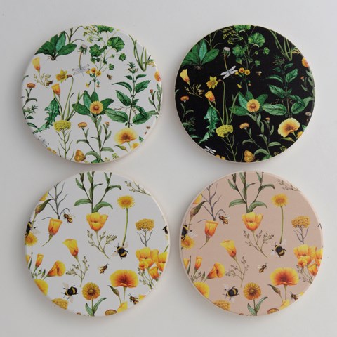 Coasters - Bee and Flowers Set 4