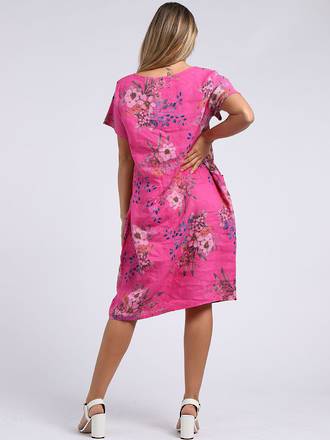 Fleur Classic Linen Dress - Fuchsia