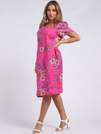 Fleur Classic Linen Dress - Fuchsia