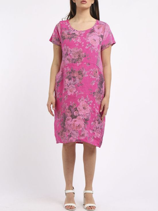 Fleur Pastel Linen Dress - Fuchsia