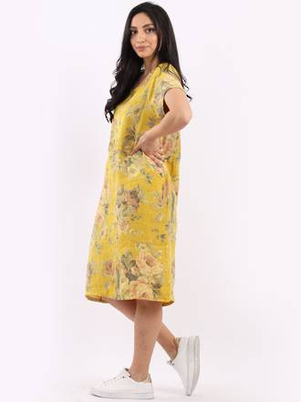 Fleur Pastel Linen Dress - Mustard
