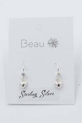 Earrings - Sterling Silver Heart Diamond