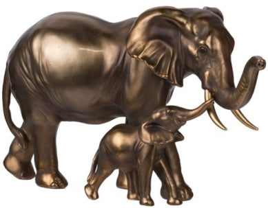 Elephant and baby Statue - Antique Gold